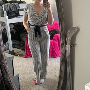 White/navy blue striped jumpsuit, great condition
